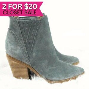 Marc Fisher Gray Suede Leather Chunky Block Heel Ankle Boots Booties Size 7.5